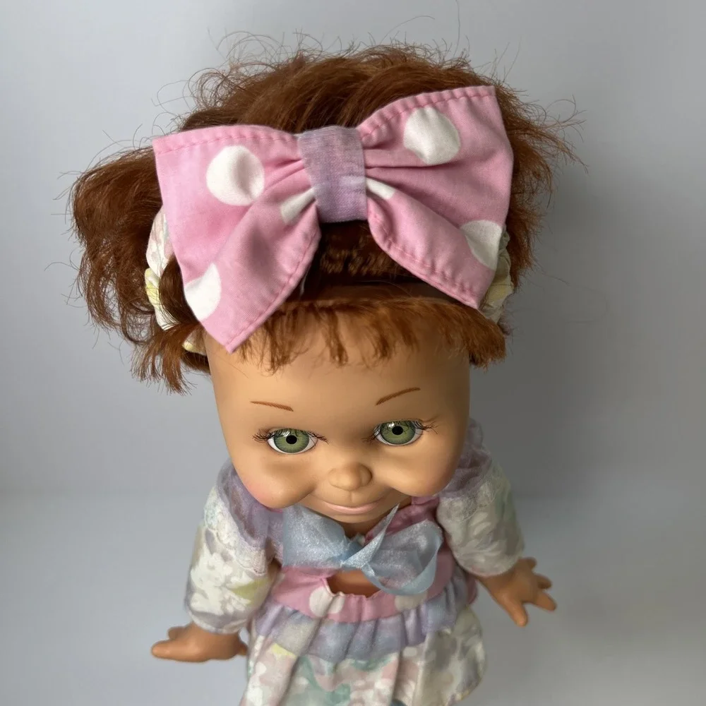 Vintage 1990 Galoob Baby Face So Shy Sherri #9 Green Eyes Pastel Dress